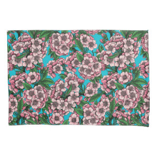 Cherry blossom on blue pillowcase