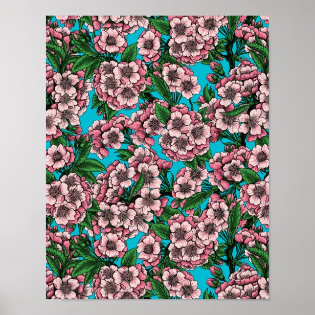 Cherry blossom on blue poster (Front)