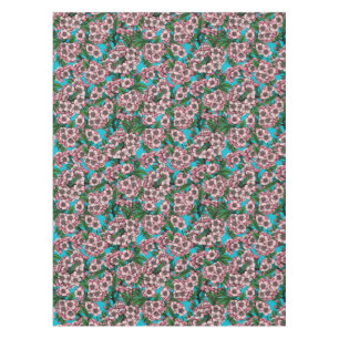Cherry blossom on blue tablecloth