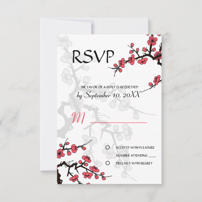 Cherry Blossom Oriental  RSVP invitation (Front)