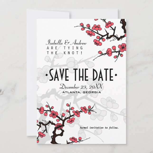 Cherry Blossom Oriental Wedding Save the Date (Front)