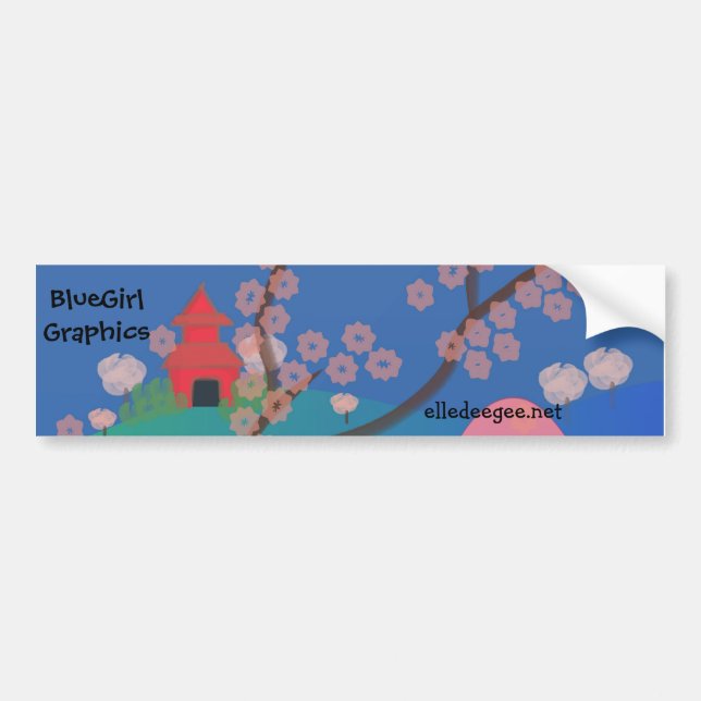Cherry Blossom Pagoda Bumper Sticker (Front)
