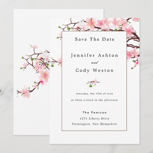 Cherry Blossom Pale Pink White Wedding Invitation (Front/Back)