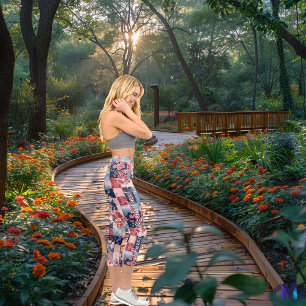 Cherry Blossom Patchwork: Floral Geometric Pattern Capri Leggings