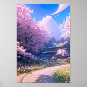 Cherry Blossom Path to Traditional Inn Poster