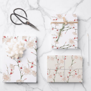 Cherry Blossom Pattern Boho  Wrapping Paper Sheet