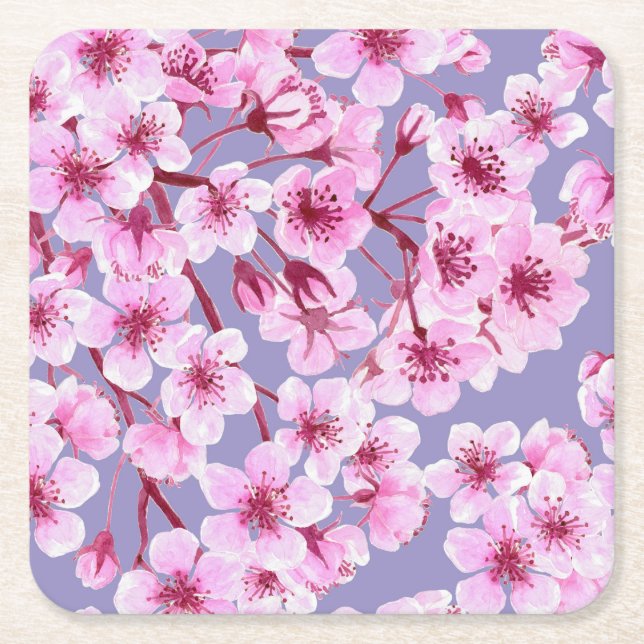 Cherry blossom pattern square paper coaster (Front)