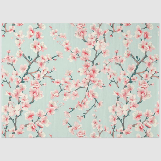 Cherry Blossom Patterned Decoupage Tissue Paper (Front)