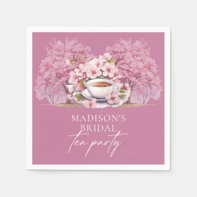 Cherry Blossom Personalised Bridal Tea Shower Napkin (Front)