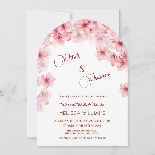  Cherry Blossom Petals and Prosecco Bridal Shower Invitation (Front)