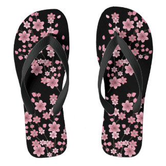 Cherry Blossom Petals Trees Pink Black Jandals