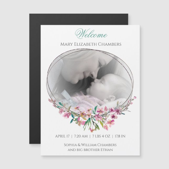 Cherry Blossom Photo Template Birth Announcement (Front/Back)