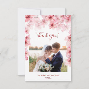 Cherry Blossom Photo Wedding Thank You Card