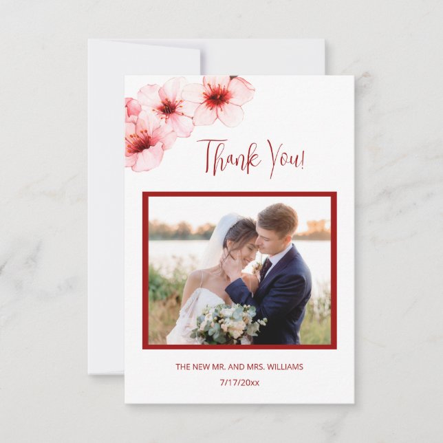 Cherry Blossom  Photo Wedding Thank You Card (Front)