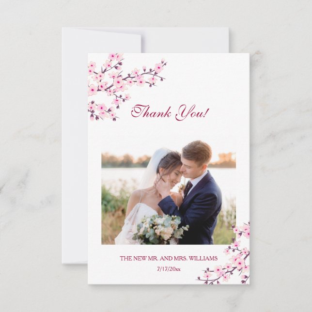 Cherry Blossom Photo Wedding Thank You Invitation (Front)