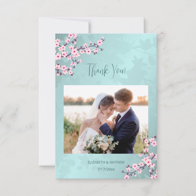 Cherry Blossom Photo Wedding Thank You Invitation (Front)