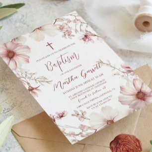 Cherry Blossom Pink And White Girls Baptism  Invitation