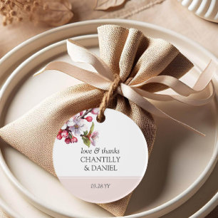 Cherry Blossom Pink and White Wedding Favour Tags