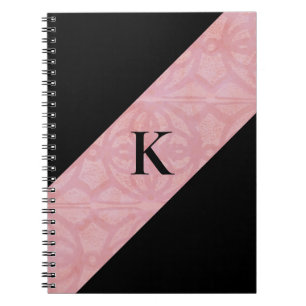 Cherry Blossom Pink Batik and Black Monogrammed Notebook