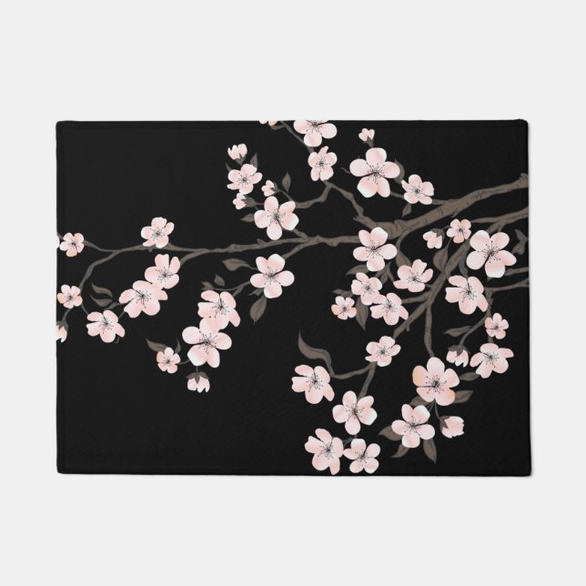 Cherry blossom pink black doormat (Front)