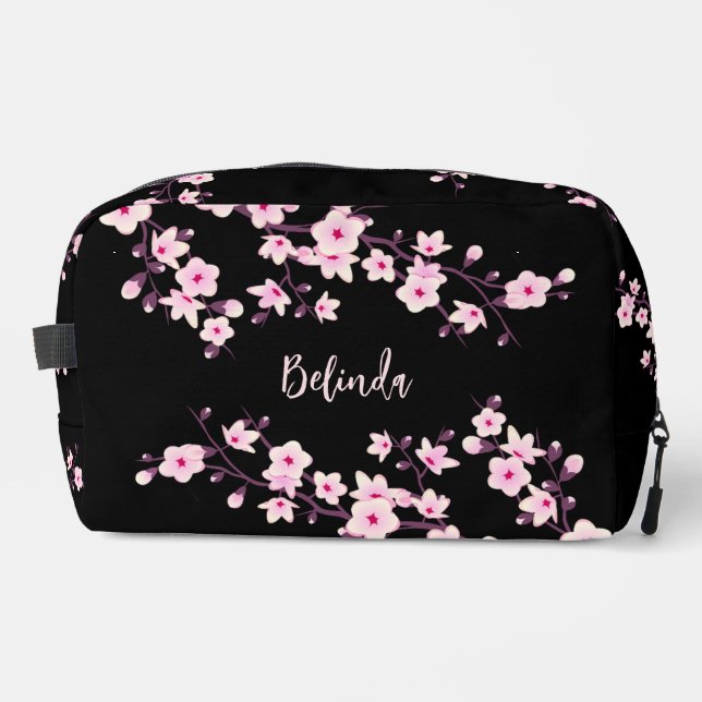Cherry Blossom Pink Black Monogram Dopp Kit (Front)