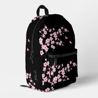 Cherry Blossom Pink Black Monogram Printed Backpack