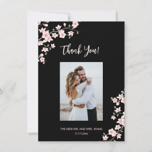 Cherry Blossom Pink Black Wedding Thank You