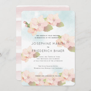 Cherry Blossom Pink Blue Watercolor Invitation