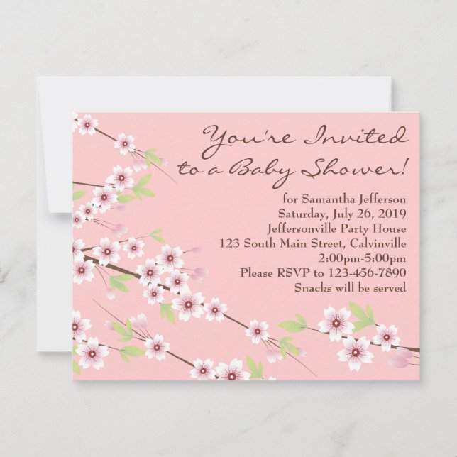 Cherry Blossom Pink & Brown Baby Shower Invitation (Front)