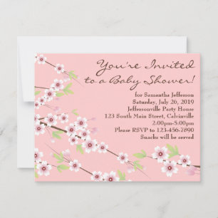 Cherry Blossom Pink & Brown Baby Shower Invitation