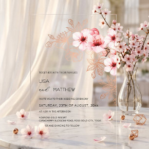 Cherry Blossom Pink Clear Wedding Acrylic Invitations