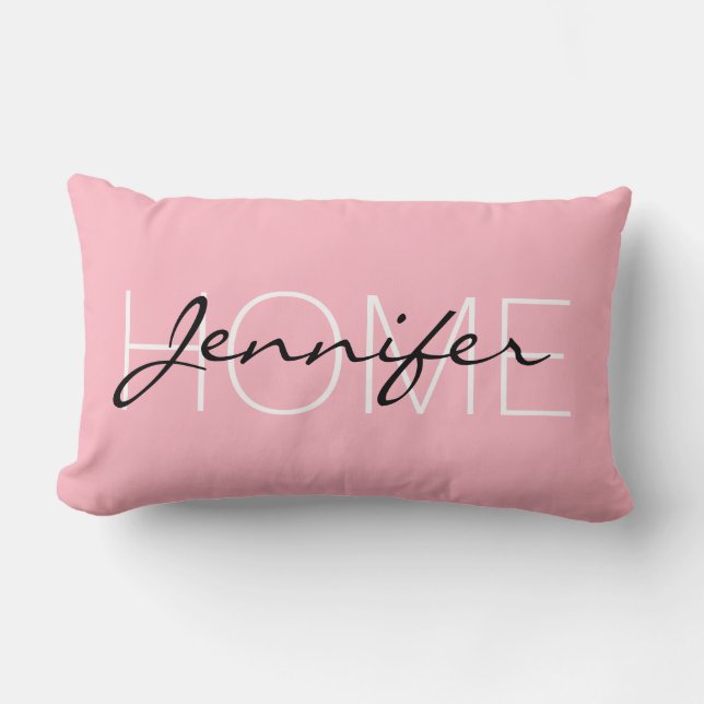 Cherry blossom pink colour home monogram lumbar cushion (Front)