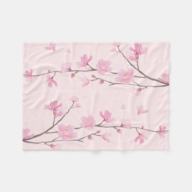 Cherry Blossom - Pink Fleece Blanket (Front (Horizontal))