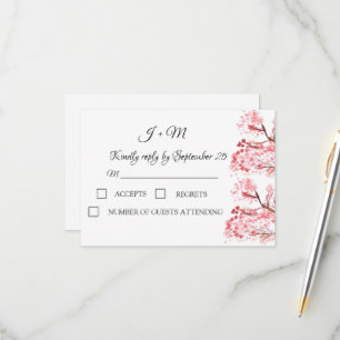 Cherry Blossom Pink Floral flowers wedding RSVP Card