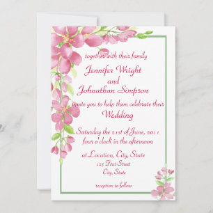 Cherry Blossom Pink Floral Green Simple Elegant Announcement