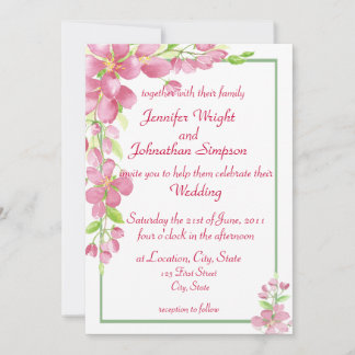  Cherry Blossom Pink Floral Green Simple Elegant  Announcement