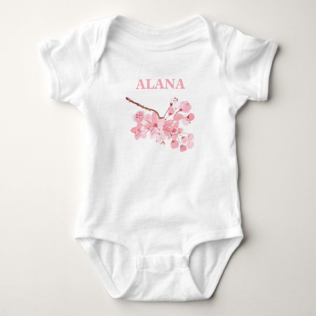 Cherry Blossom Pink Floral Sakura Name Baby Bodysuit (Front)