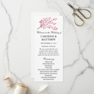 Cherry Blossom Pink Floral Watercolor Wedding Programme