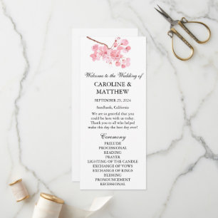 Cherry Blossom Pink Floral Watercolor Wedding Programme