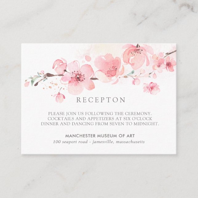 Cherry Blossom Pink Floral Wedding Reception Enclosure Card (Front)