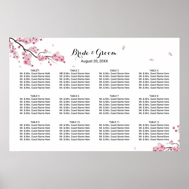 Cherry Blossom Pink Floral Wedding Seating Chart (Front)