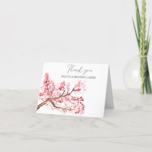 Cherry Blossom Pink Floral Wedding Thank you  Card