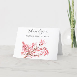 Cherry Blossom Pink Floral Wedding Thank you  Card