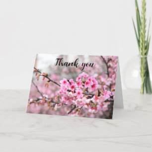 Cherry Blossom Pink Floral Wedding Thank you  Card