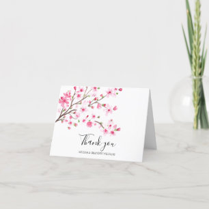 Cherry Blossom Pink Floral Wedding Thank you  Card