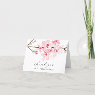 Cherry Blossom Pink Floral Wedding Thank you  Card