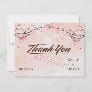 Cherry Blossom Pink Floral Wedding Thank You Postc RSVP Card