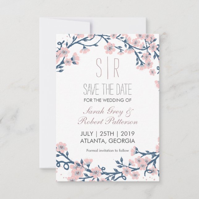 Cherry Blossom Pink Flower Wedding Save The Date (Front)