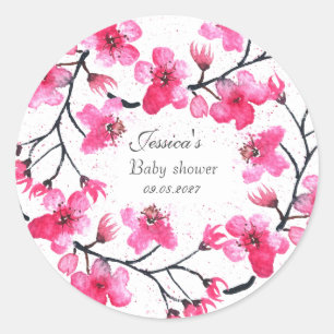 Cherry Blossom Pink Flowers Baby Shower Girl Classic Round Sticker
