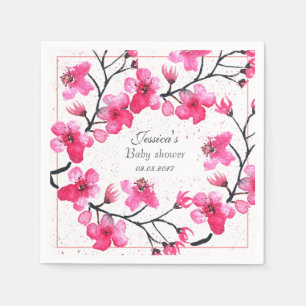 Cherry Blossom Pink Flowers Baby Shower Girl Napkin